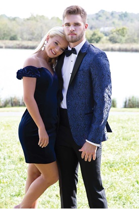 tux with navy prom dress