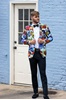 Hendrix Abstract Multi Colored Prom Coat Rental with black pants
