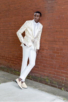 Ivory with Gold Lame' Splash Tuxedo Prom Rental
