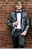 Black with Silver Lame' Splash Tuxedo Prom Rental